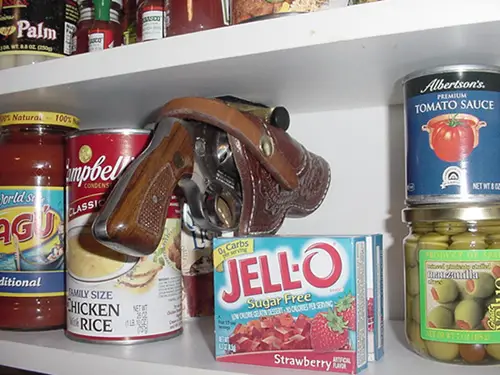 Grassburr holster mounted in a pantry