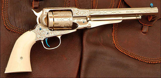 Remington pattern revolver engraved by Rocky Hays