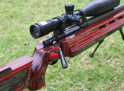 Custom built .338 Lapua rifle showing receiver area.
